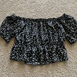 Black and White Smocked Heart  Ruffled Blouse